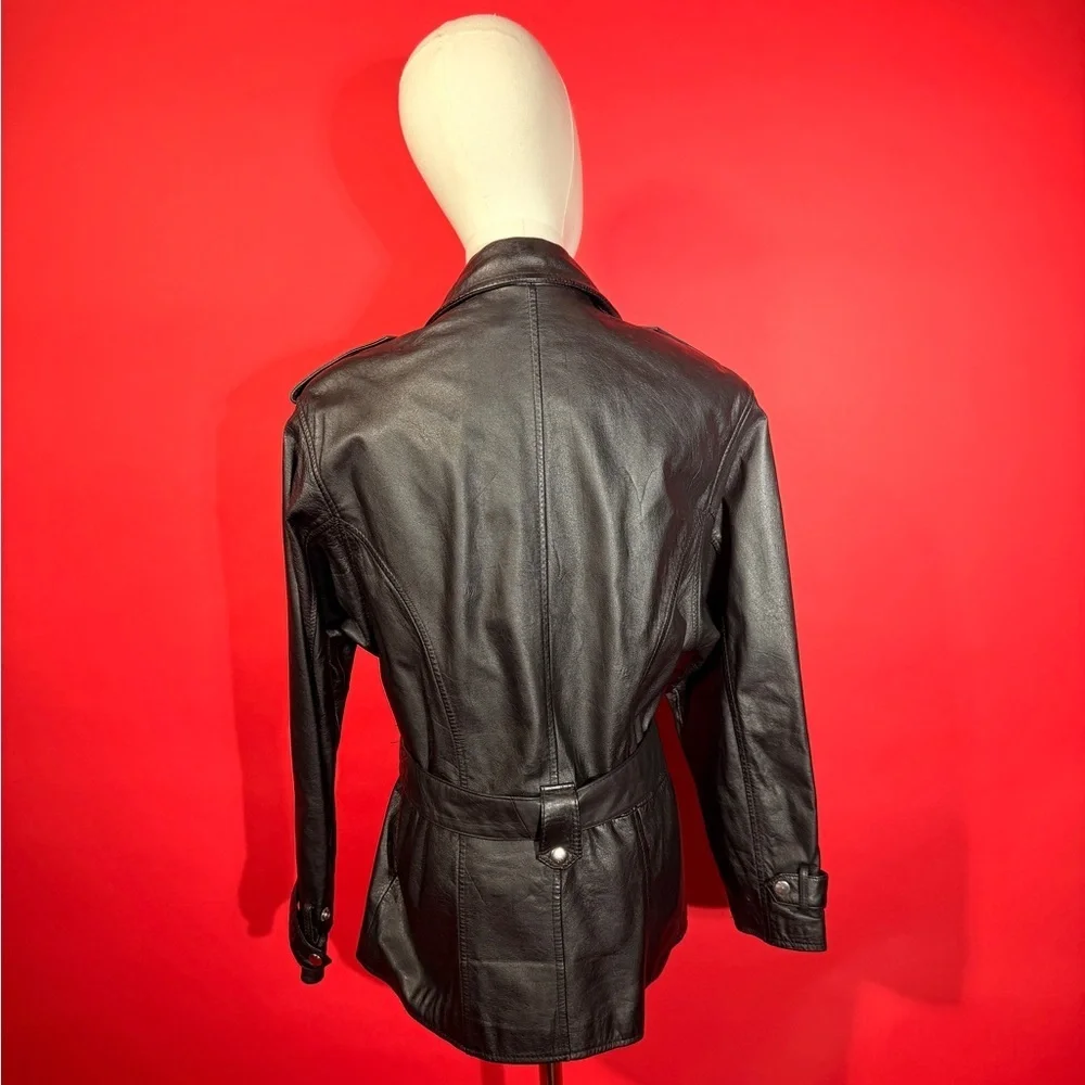 Vintage 1980s Wilson’s Leather Black Leather Oversized Moto Jacket - Picture 10 of 12